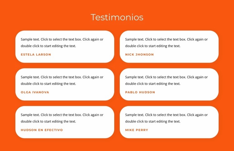 Testimonios con textos Maqueta de sitio web