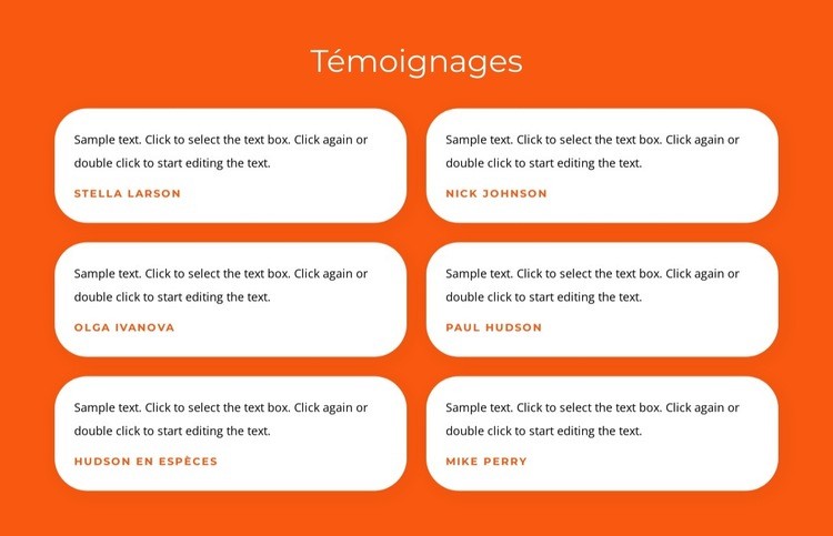 Témoignages avec textes Maquette de site Web