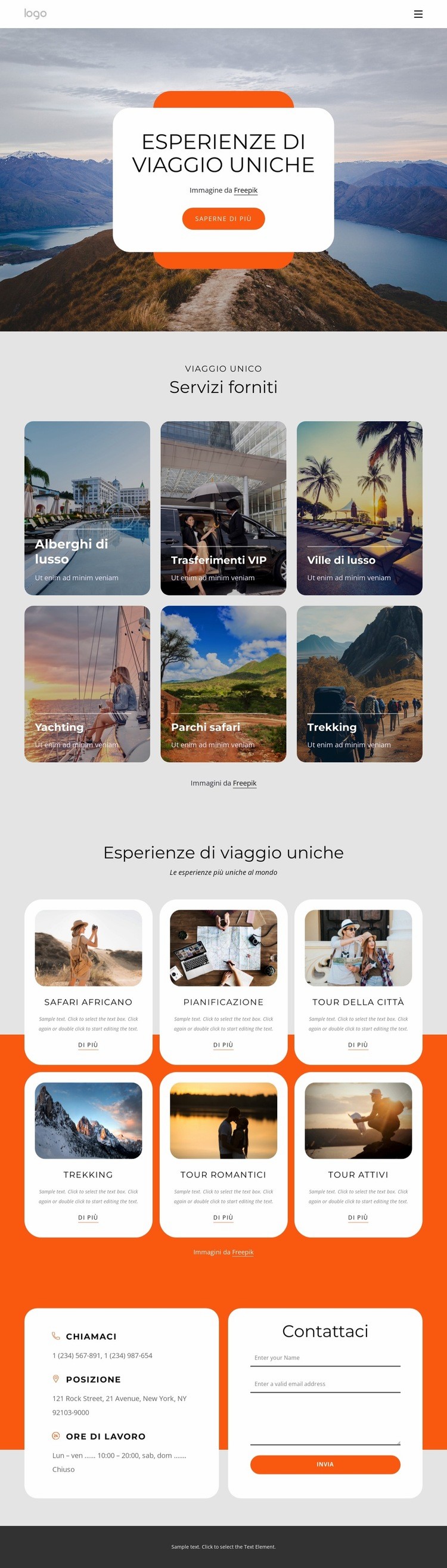 Esperienza di viaggio di lusso per piccoli gruppi Mockup del sito web