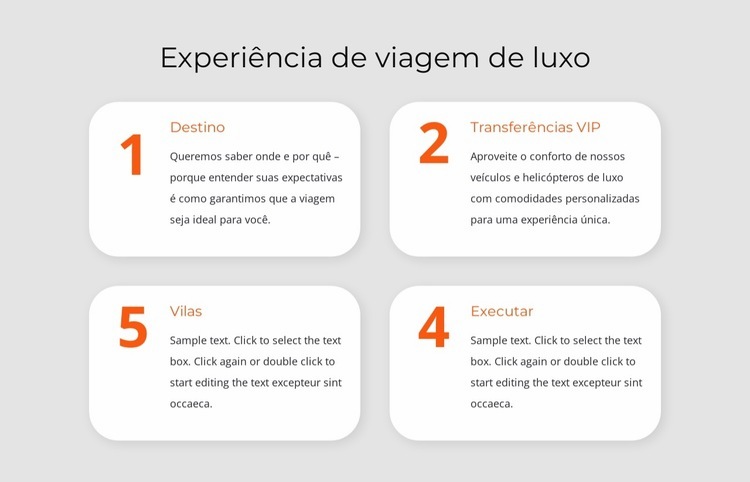 Experiência de viagem de luxo Construtor de sites HTML