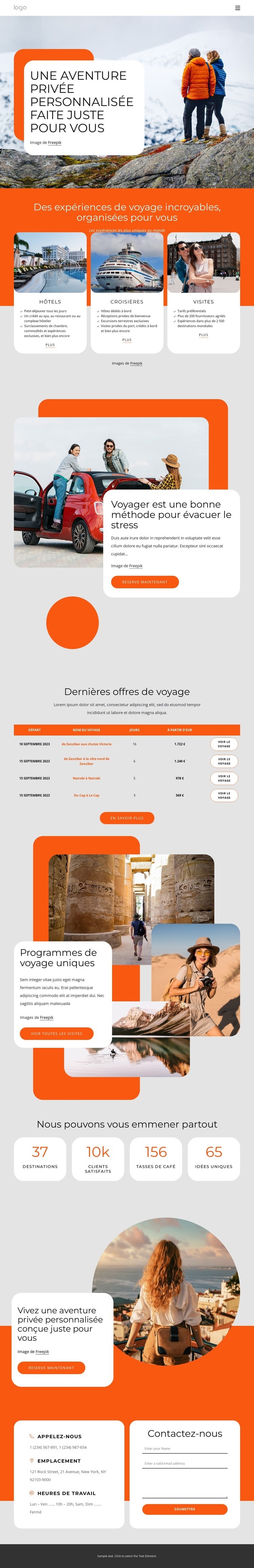 Une aventure privée sur mesure Page de destination