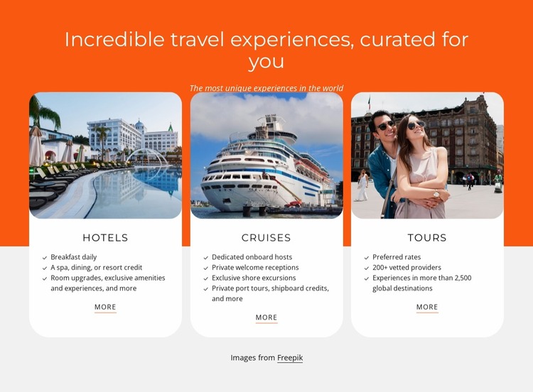 Hotels, cruises, tours Website Mockup