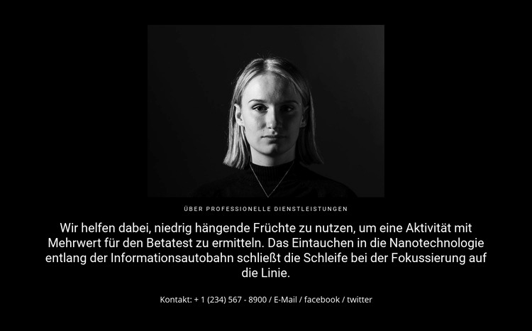 Foto und Text auf einem dunklen Hintergrund Website-Modell