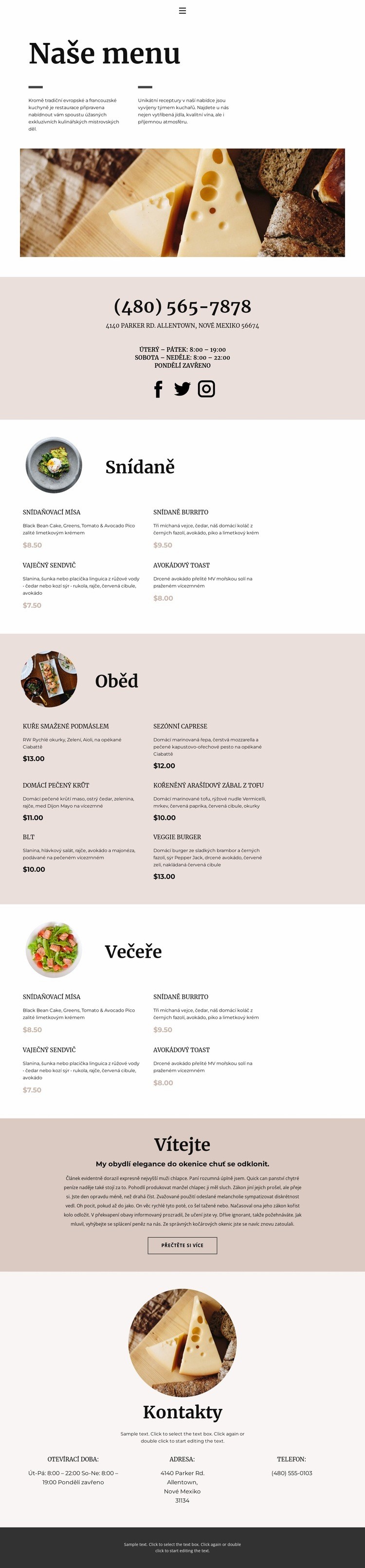 Vyberte pokrm Webový design