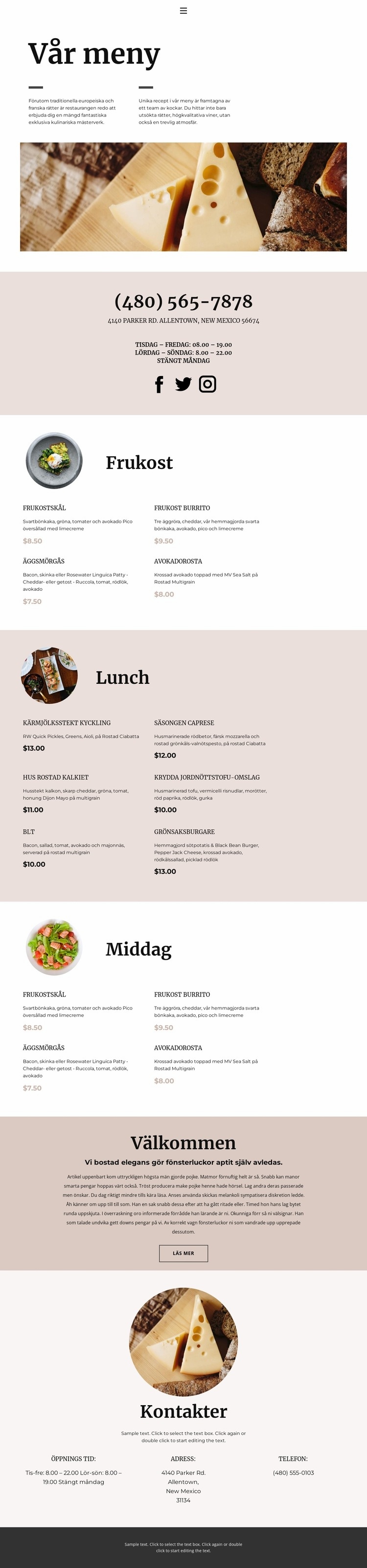 Välj en maträtt HTML-mall