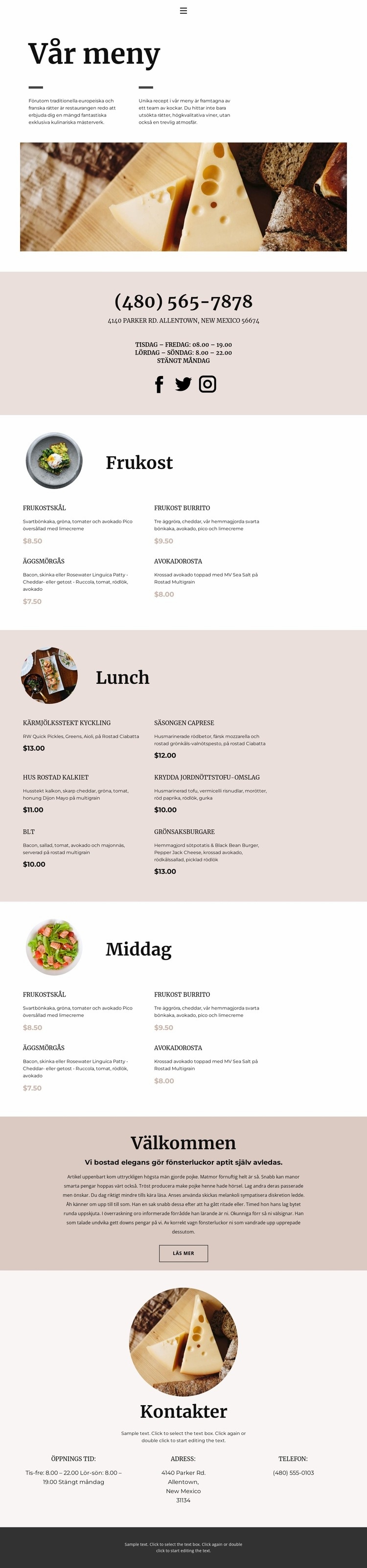 Välj en maträtt Webbplats mall
