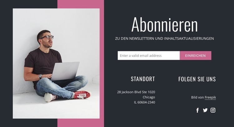 Abonnieren Sie uns und kontaktieren Sie uns HTML Website Builder