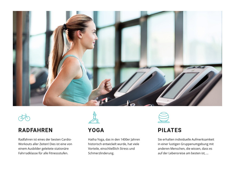 Radfahren, Yoga und Pilates Website-Vorlage