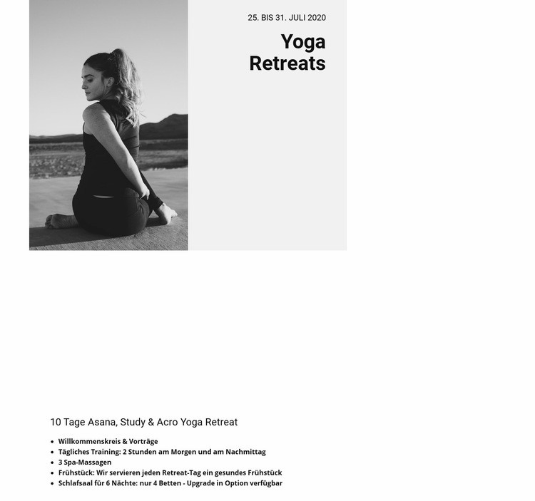 Yoga Retreats Landing Page