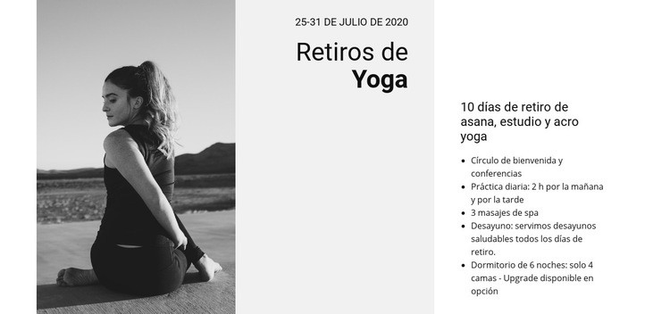 Retiros de yoga Maqueta de sitio web