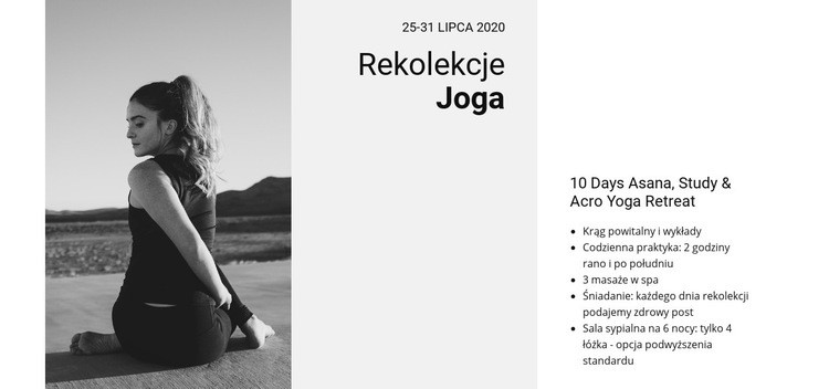 Rekolekcje jogi Makieta strony internetowej