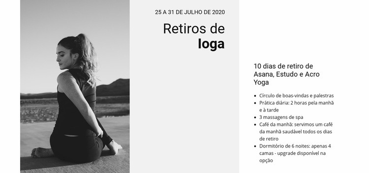 Retiros de ioga Maquete do site