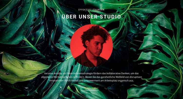 Über Studio auf grünem Hintergrund Landing Page