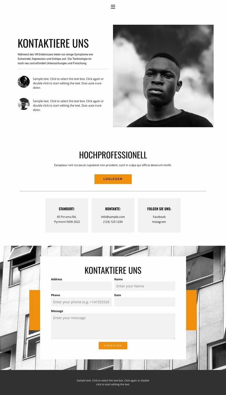 Kontakte für Besuch Website design