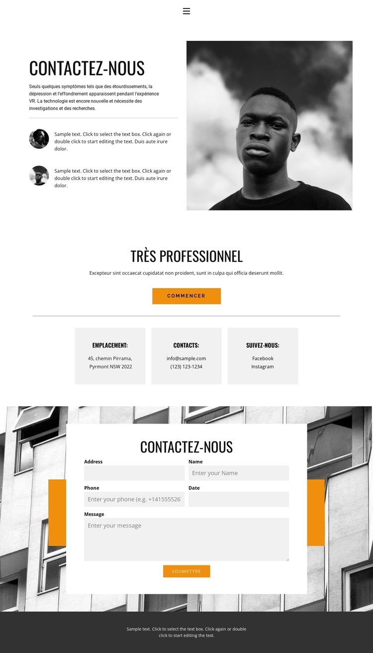 Contacts pour visite Créateur de site Web HTML