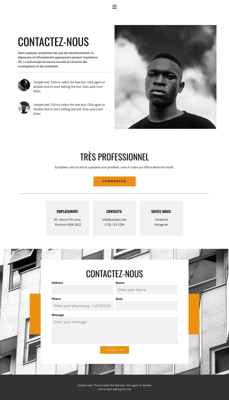 Contacts pour visite Modèle d'une page