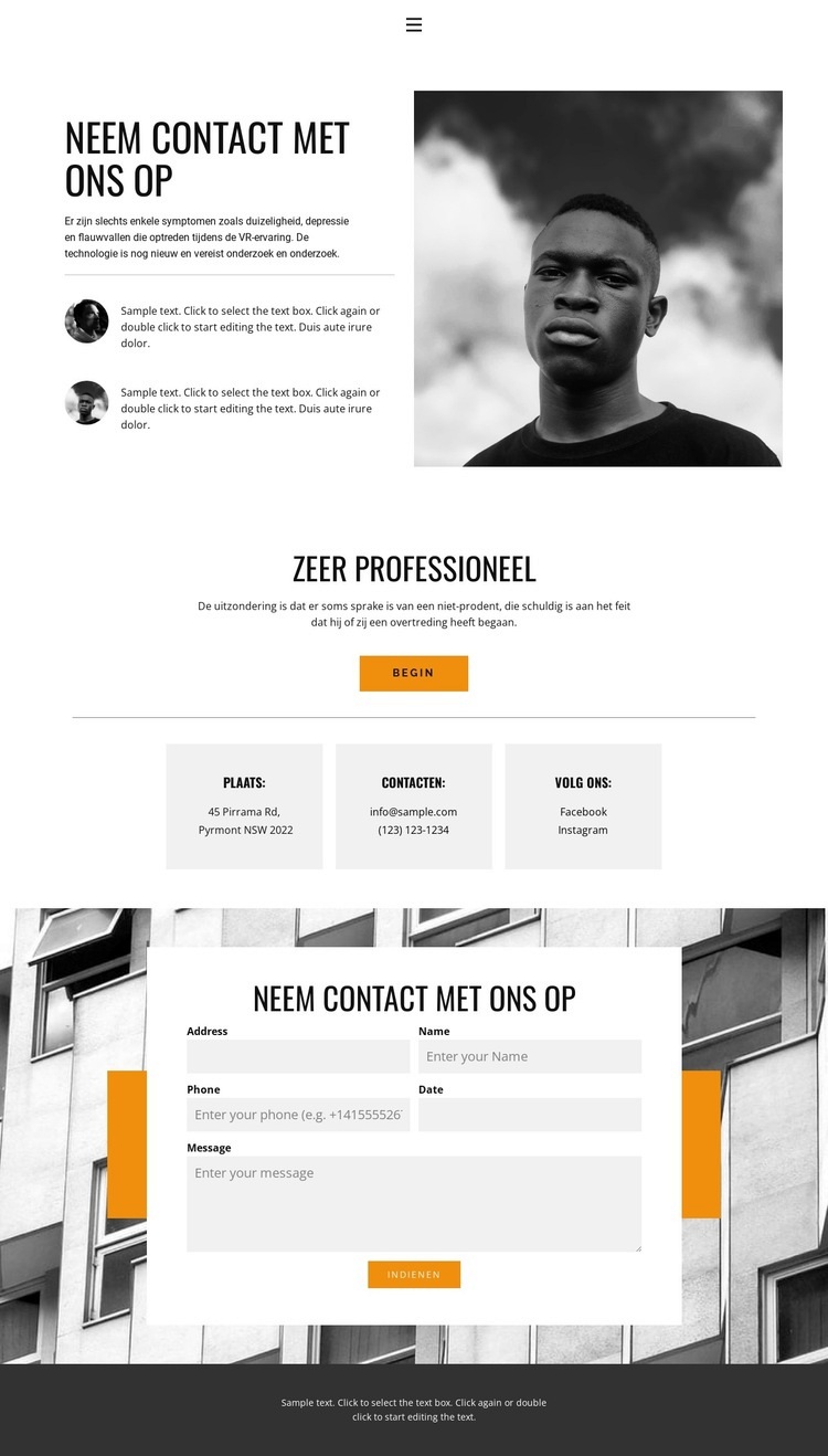 Contacten voor bezoek Website mockup