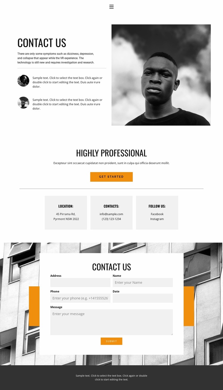 Contacts for visit Website Mockup