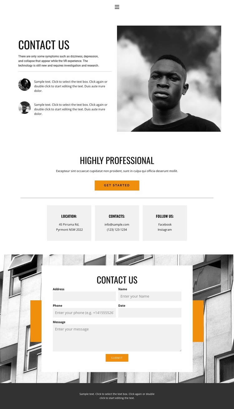 Contacts for visit Landing Page