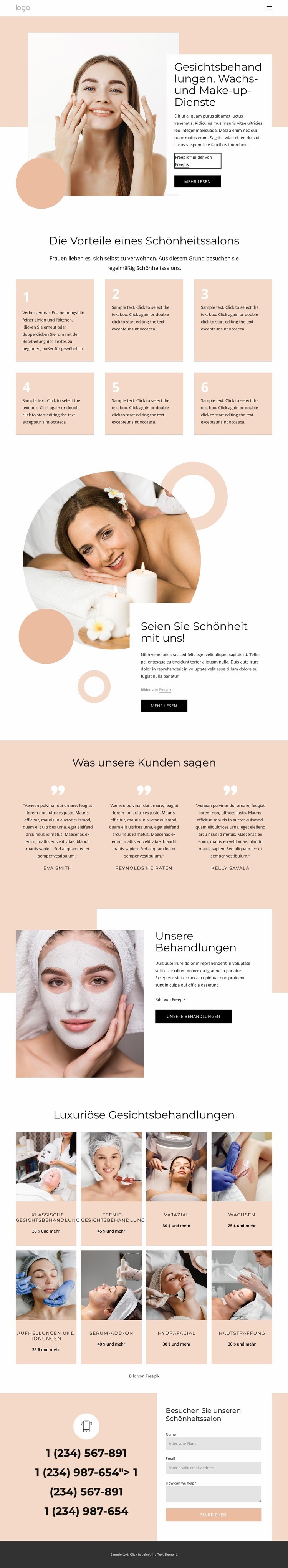 Gesichtsbehandlungen, Waxing, Make-up-Dienste HTML Website Builder