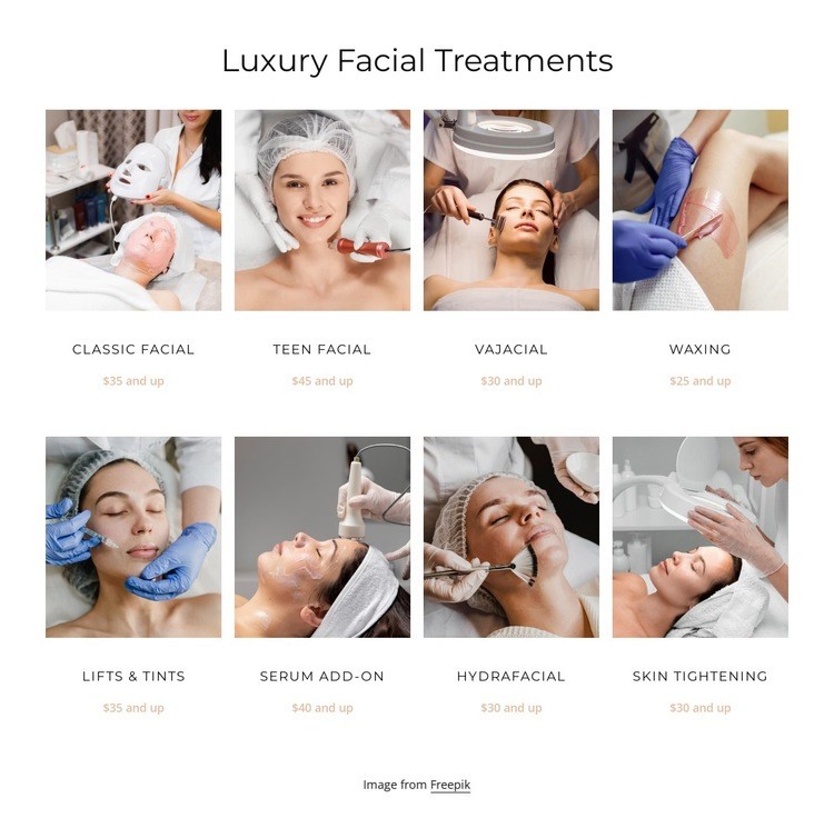 Luxury facial treatments Elementor Template Alternative