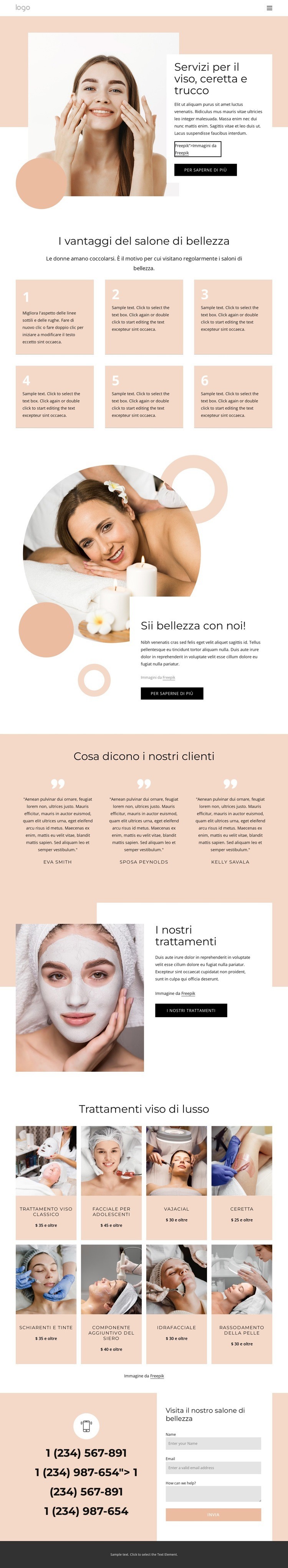 Servizi per il viso, ceretta, trucco Mockup del sito web