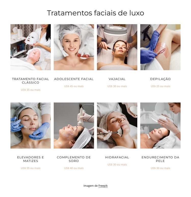Tratamentos faciais de luxo Design do site