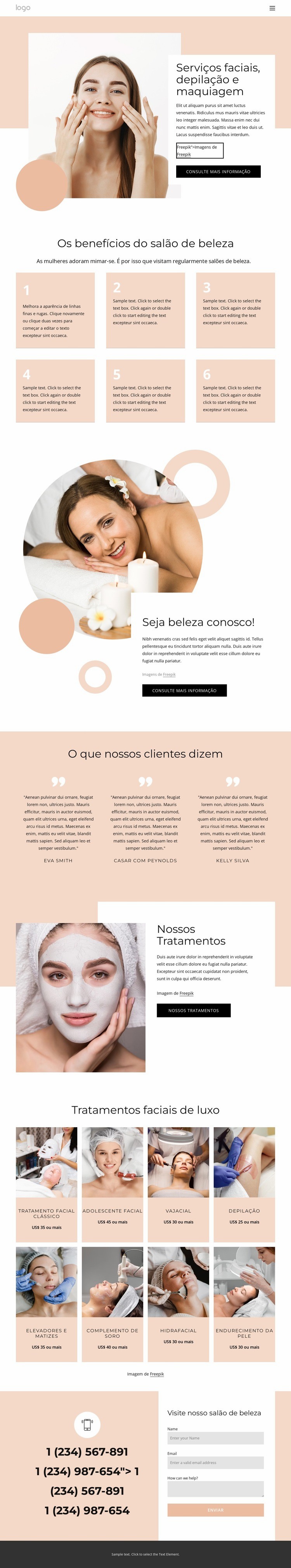 Serviços faciais, depilação, maquiagem Landing Page