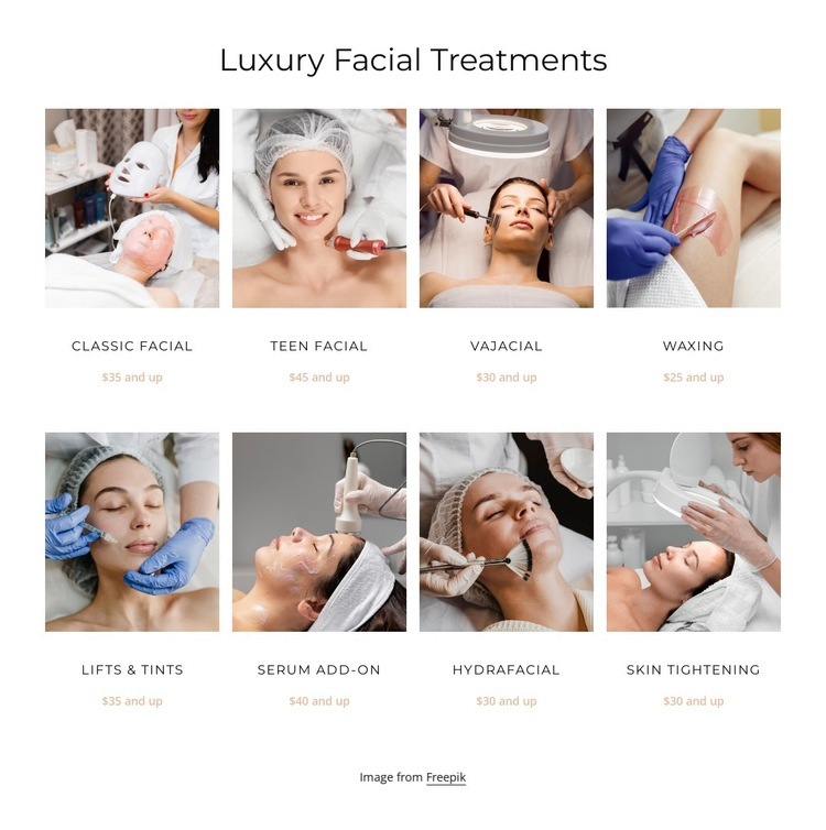 Luxury facial treatments Web Page Design