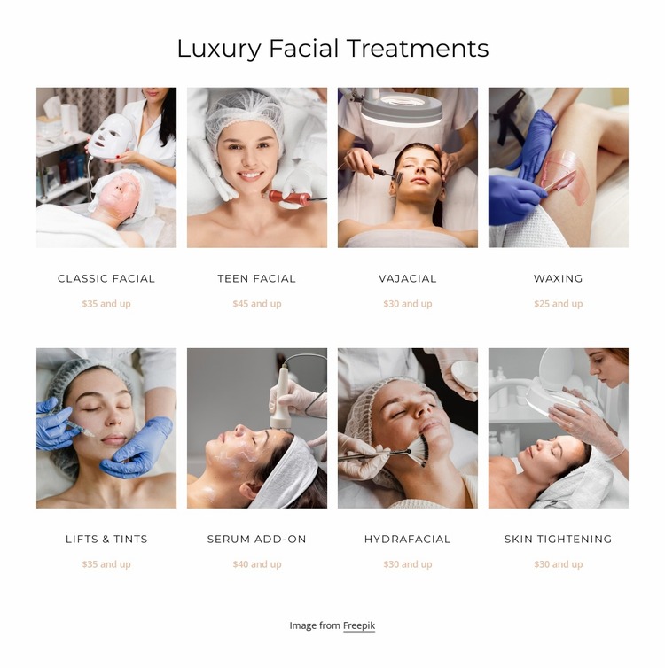 Luxury facial treatments Website Mockup