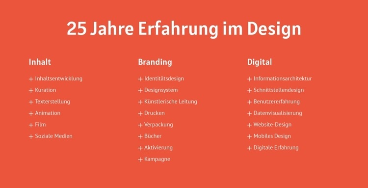 25 Jahre Erfahrung im Design Eine Seitenvorlage