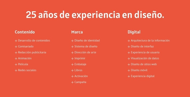 25 años de experiencia en diseño. Plantilla de una página