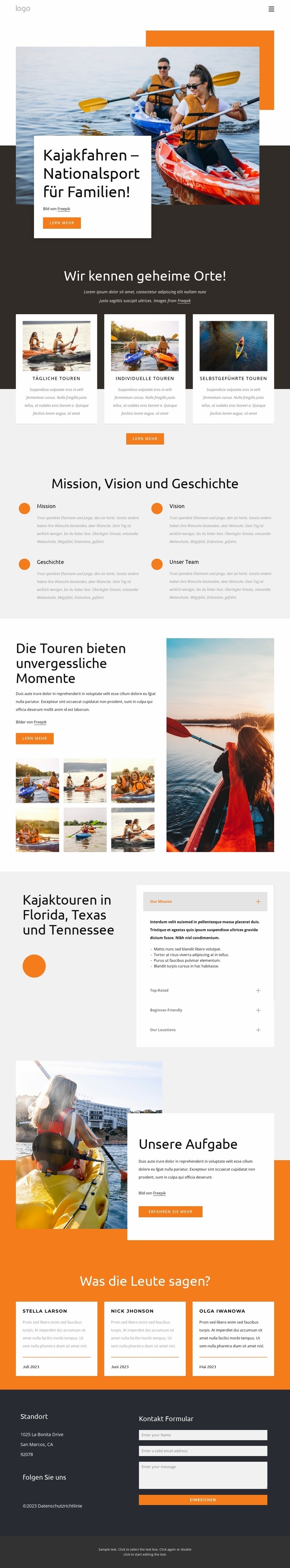 Kajakfahren – Nationalsport für Familien Website design