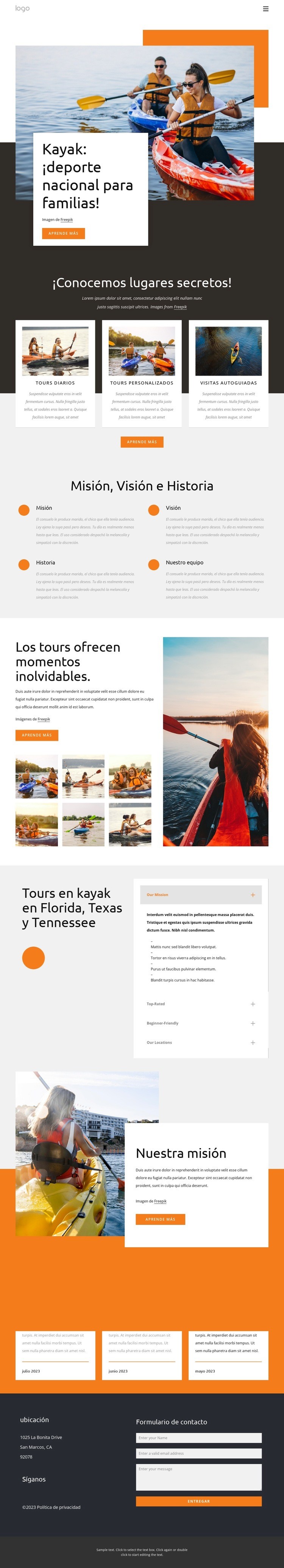 Kayak: deporte nacional para familias Plantillas de creación de sitios web
