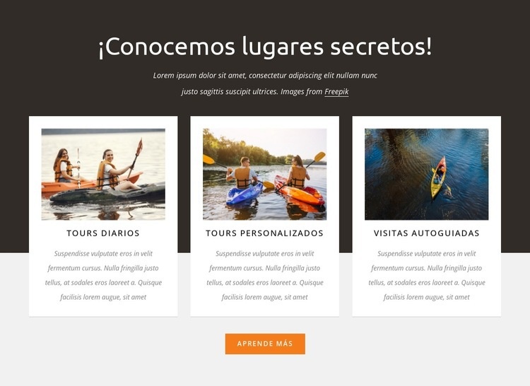 Visitas guiadas en kayak Maqueta de sitio web