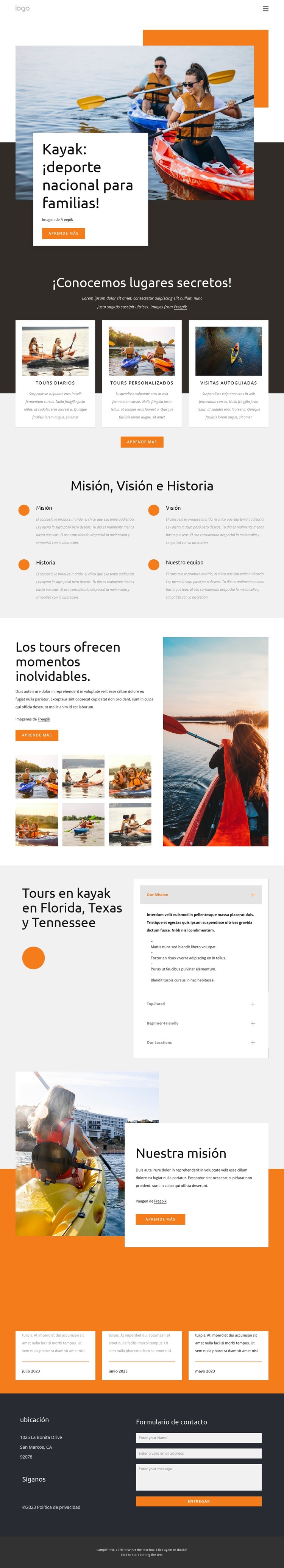 Kayak: deporte nacional para familias Plantilla HTML