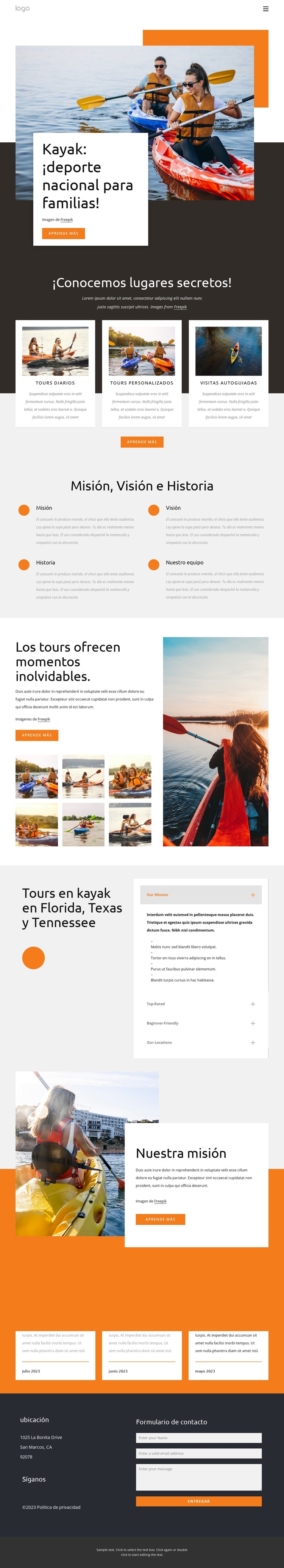 Kayak: deporte nacional para familias Plantilla de sitio web