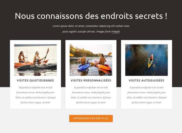 Visites guidées en kayak Conception de site Web