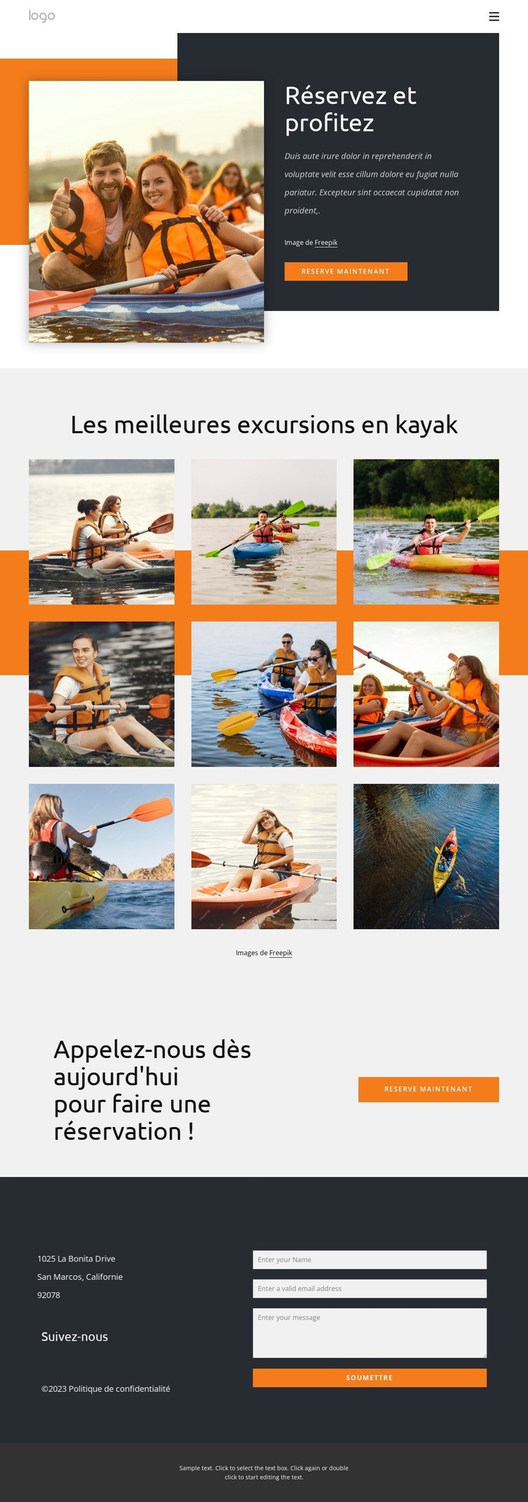 Excursions et vacances en kayak Modèles de constructeur de sites Web