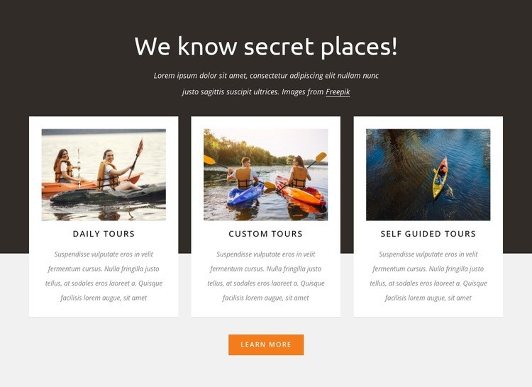 Guided kajak tours Homepage Design