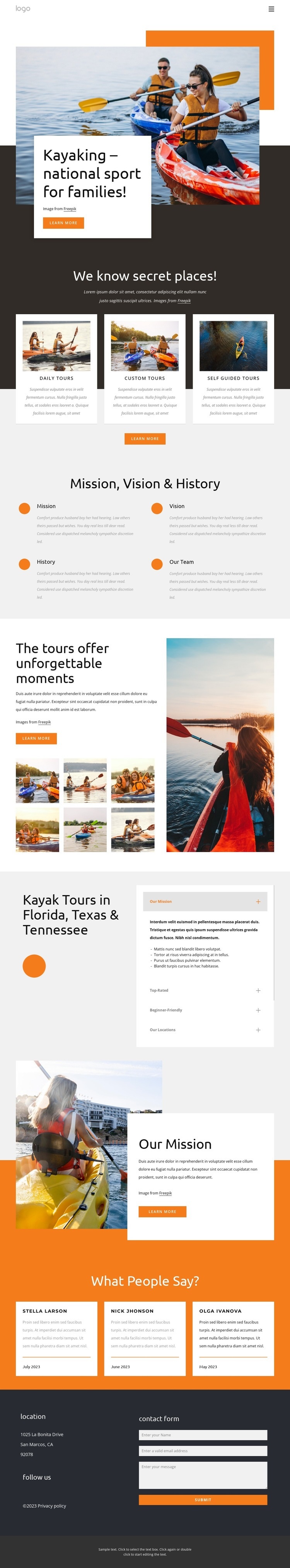 Kayaking - national sport for families Homepage Design