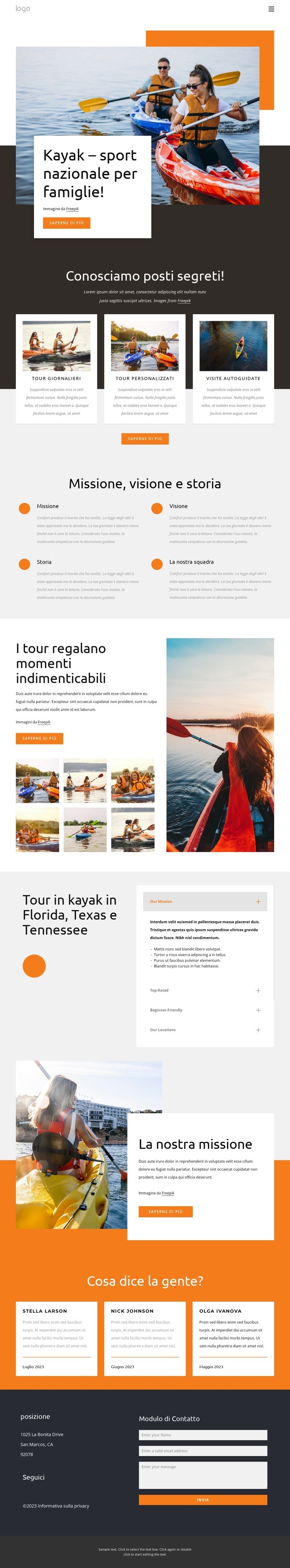 Kayak - sport nazionale per famiglie Mockup del sito web