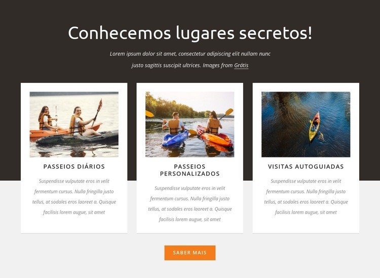 Passeios guiados de caiaque Construtor de sites HTML