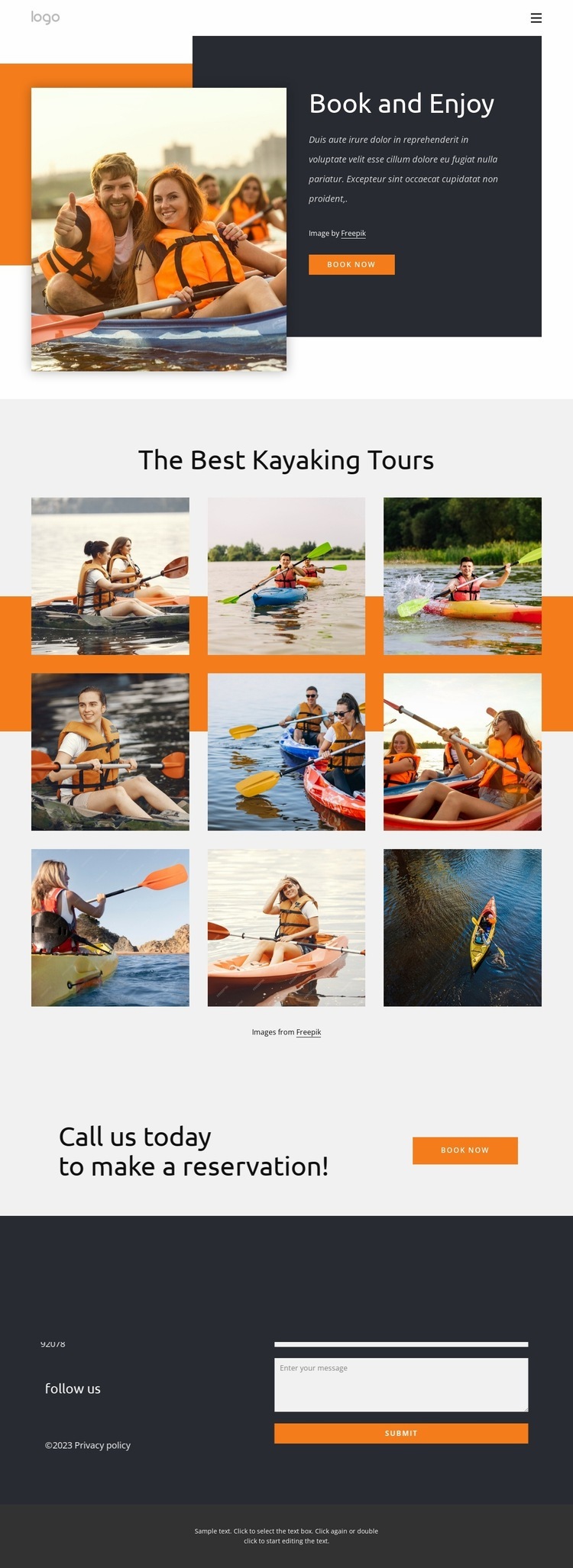 Kayaking tours and holidays Web Page Design