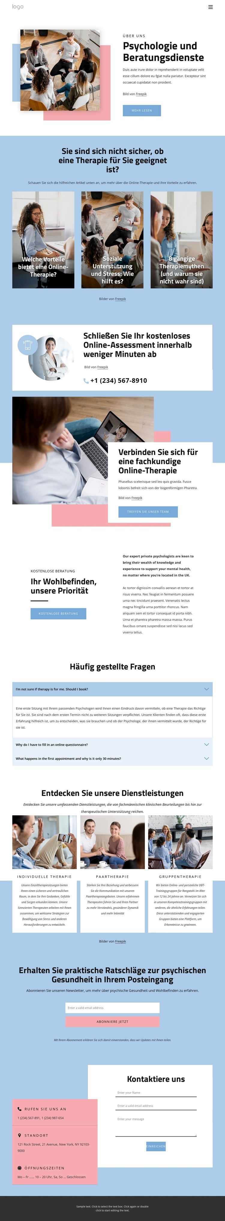 Psychologie- und Beratungsdienstleistungen Website Builder-Vorlagen