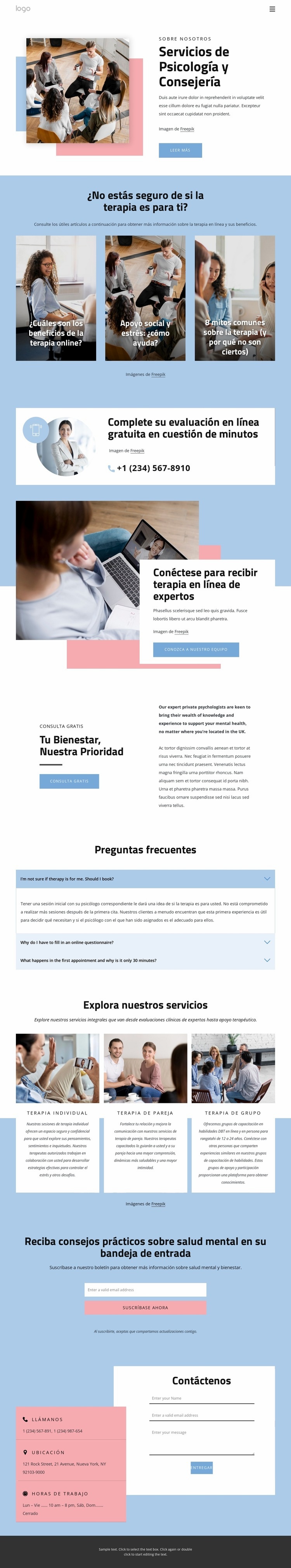 Servicios de psicología y asesoramiento. Plantilla HTML5