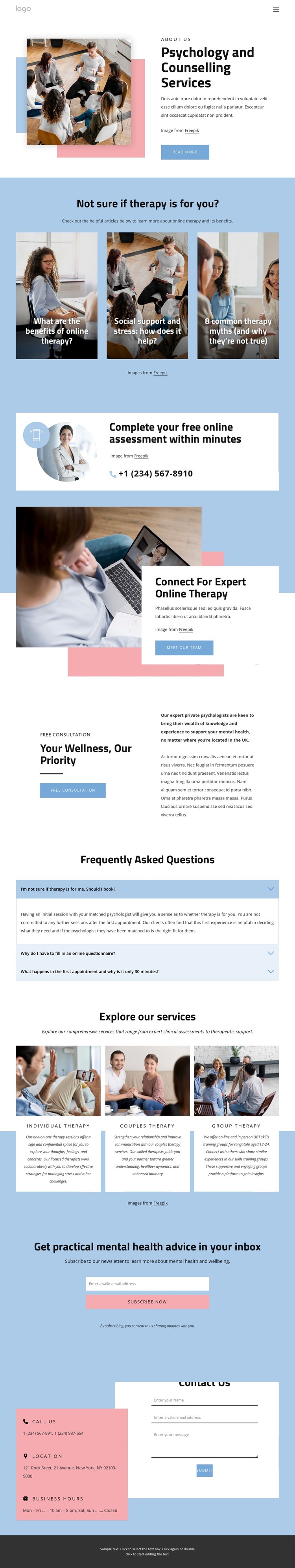 Psychology and counselling services HTML Template