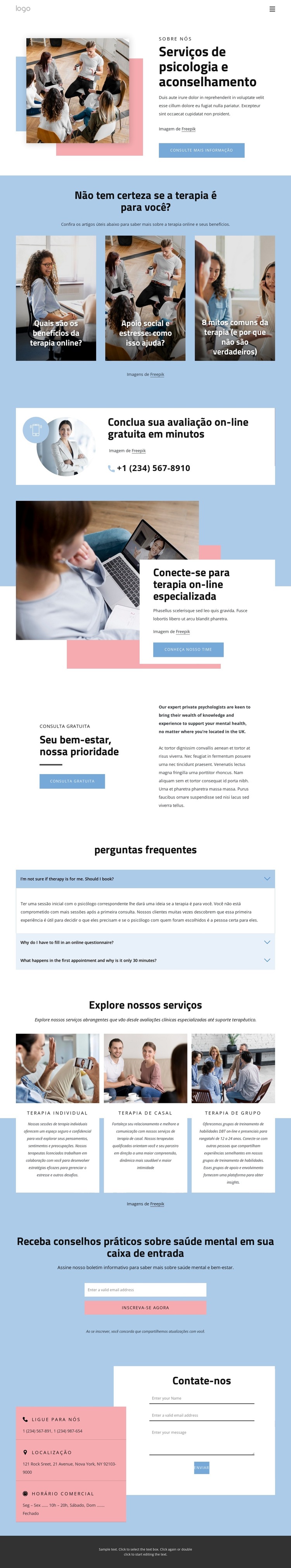 Serviços de psicologia e aconselhamento Modelo de site