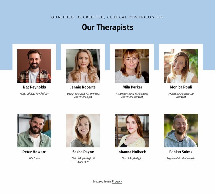 Våra terapeuter Html webbplatsbyggare