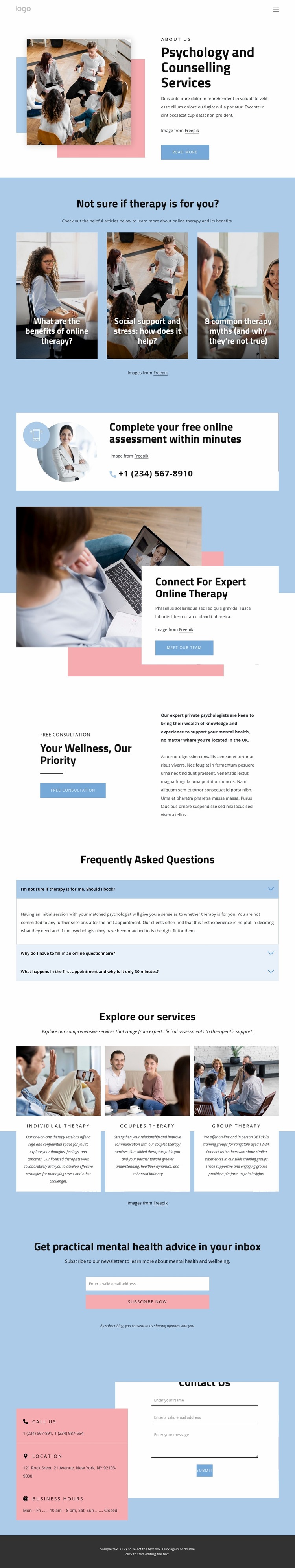 Psychology and counselling services Website Mockup
